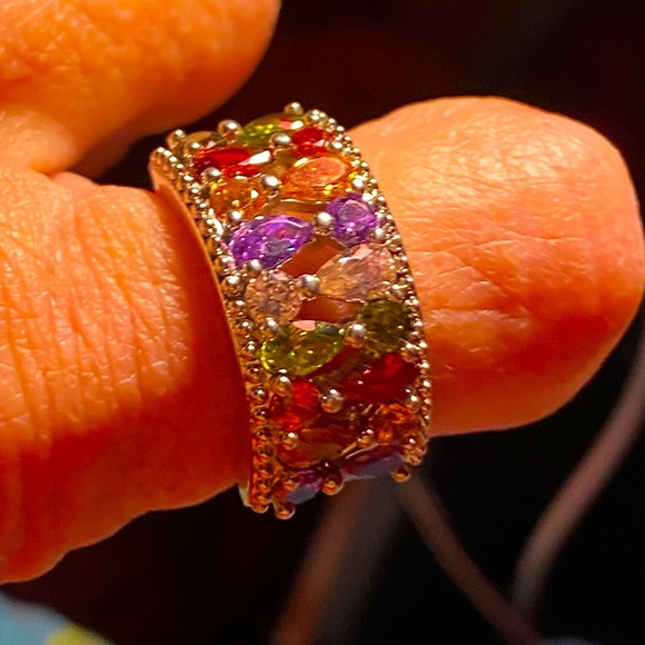 Stunning sterling silver 925 ring,filigree band,multicolored sparkling crystals - Picture 4 of 13